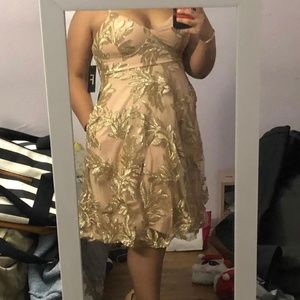 Lulu's Trinity Nude and Gold Sequin Midi Dress